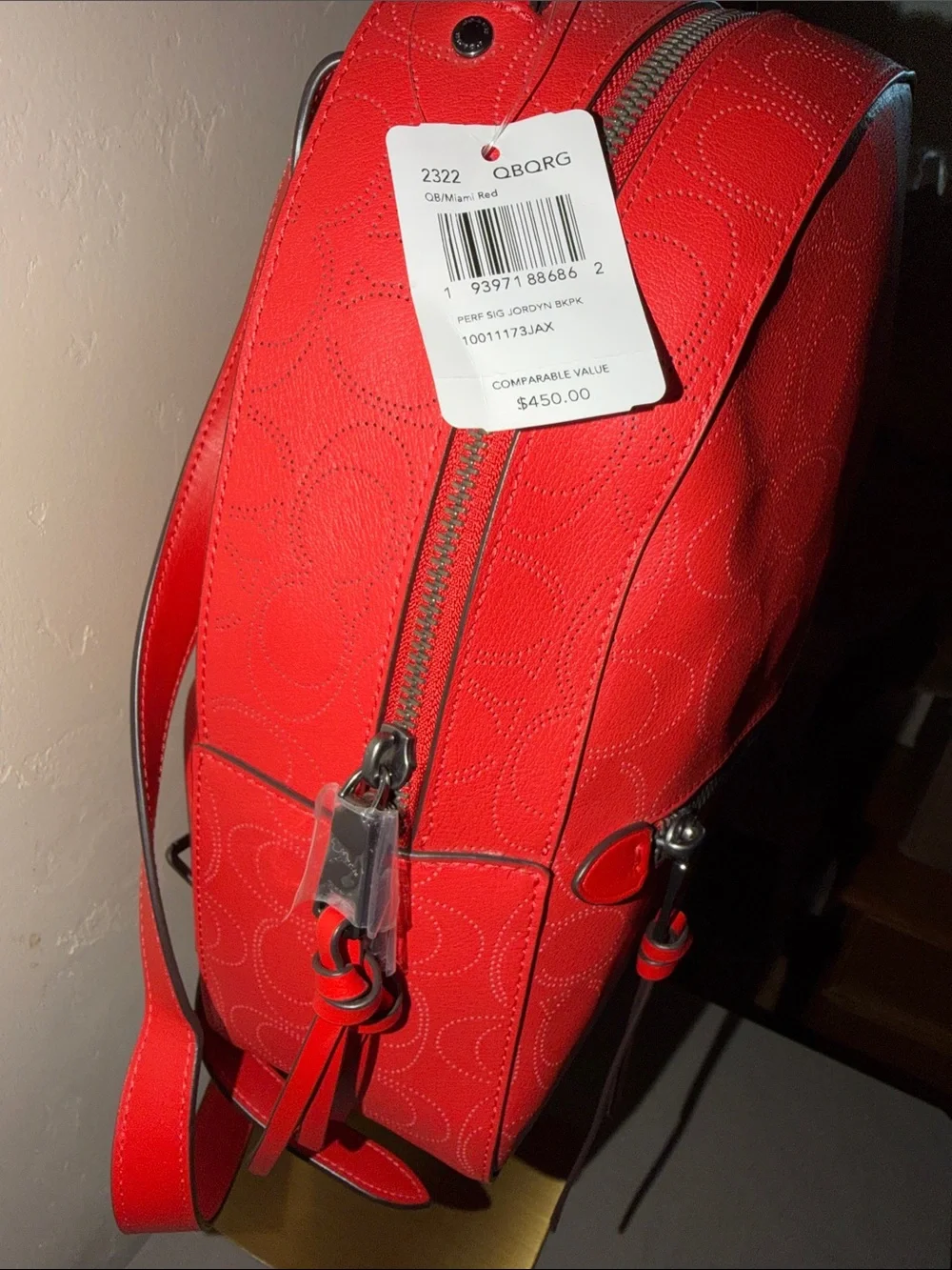 Coach Red Signature Embossed Leather Mini Backpack